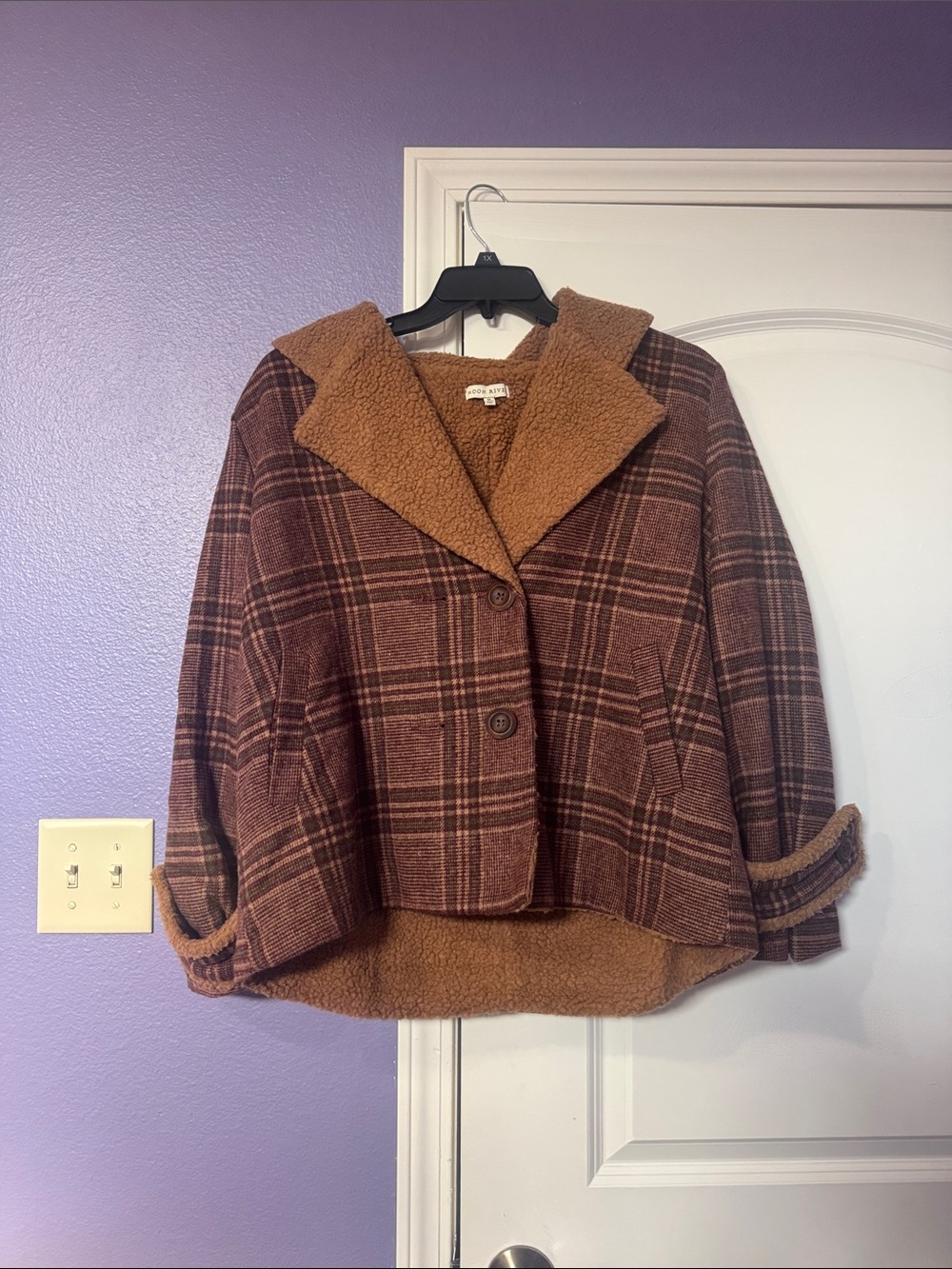 Moon River Brown Plaid Teddy-Lined Jacket